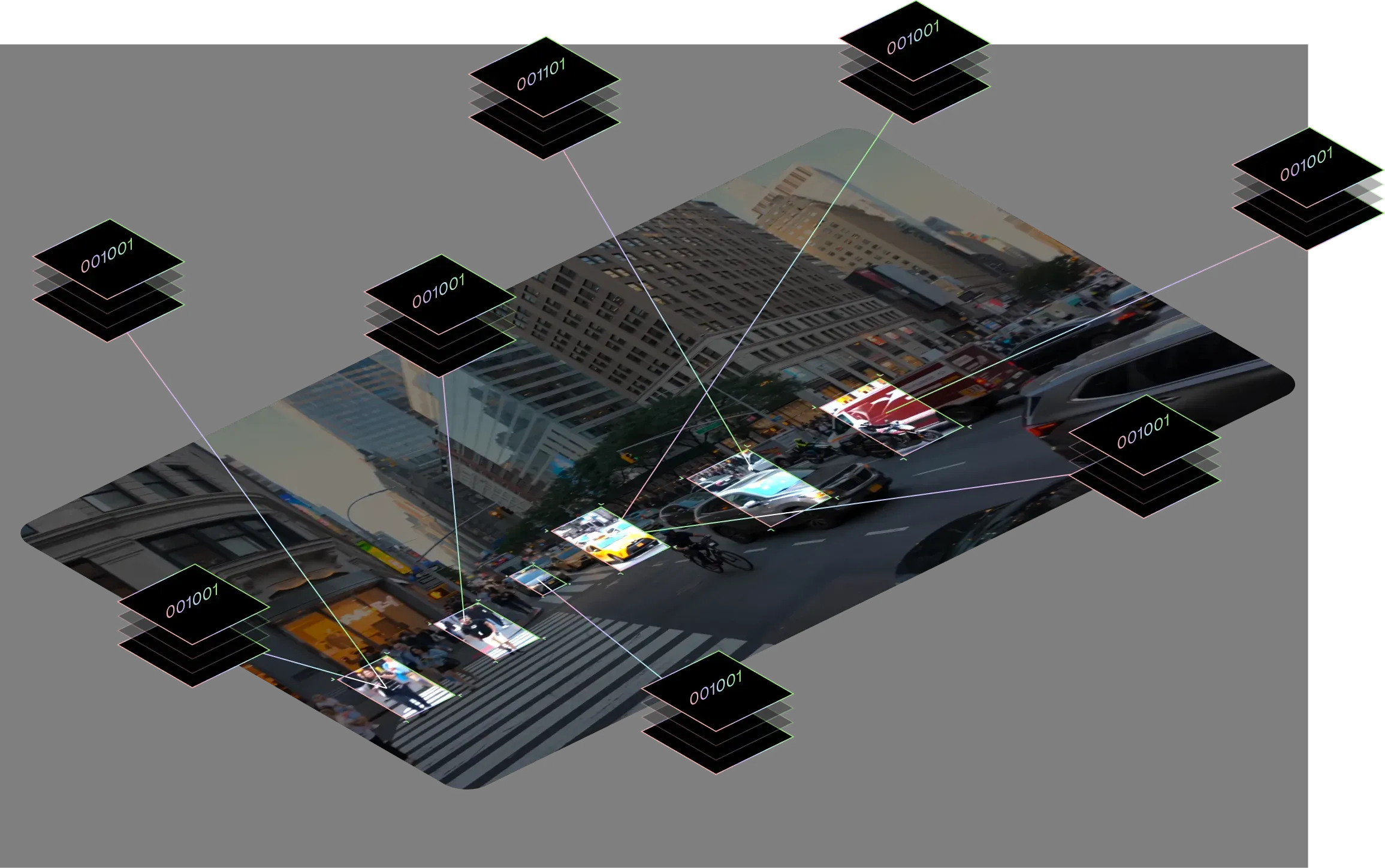 City traffic seen from above, with data layers lifting off it
